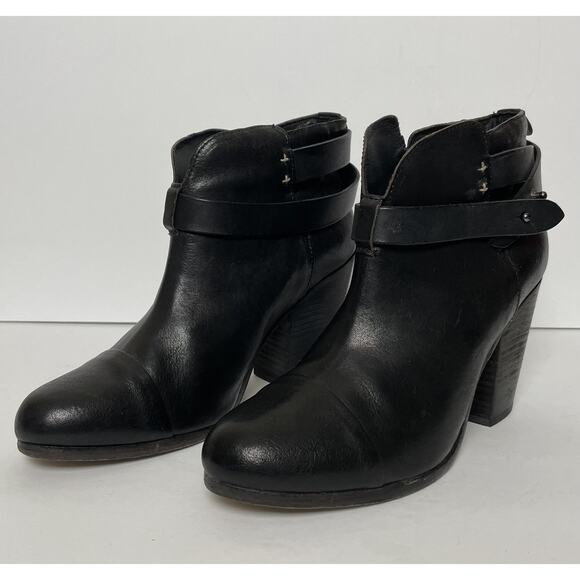 Rag & Bone Harrow Boots Womens Size 39 Black Leather Ankle Heeled Strap Italy - Picture 4 of 16